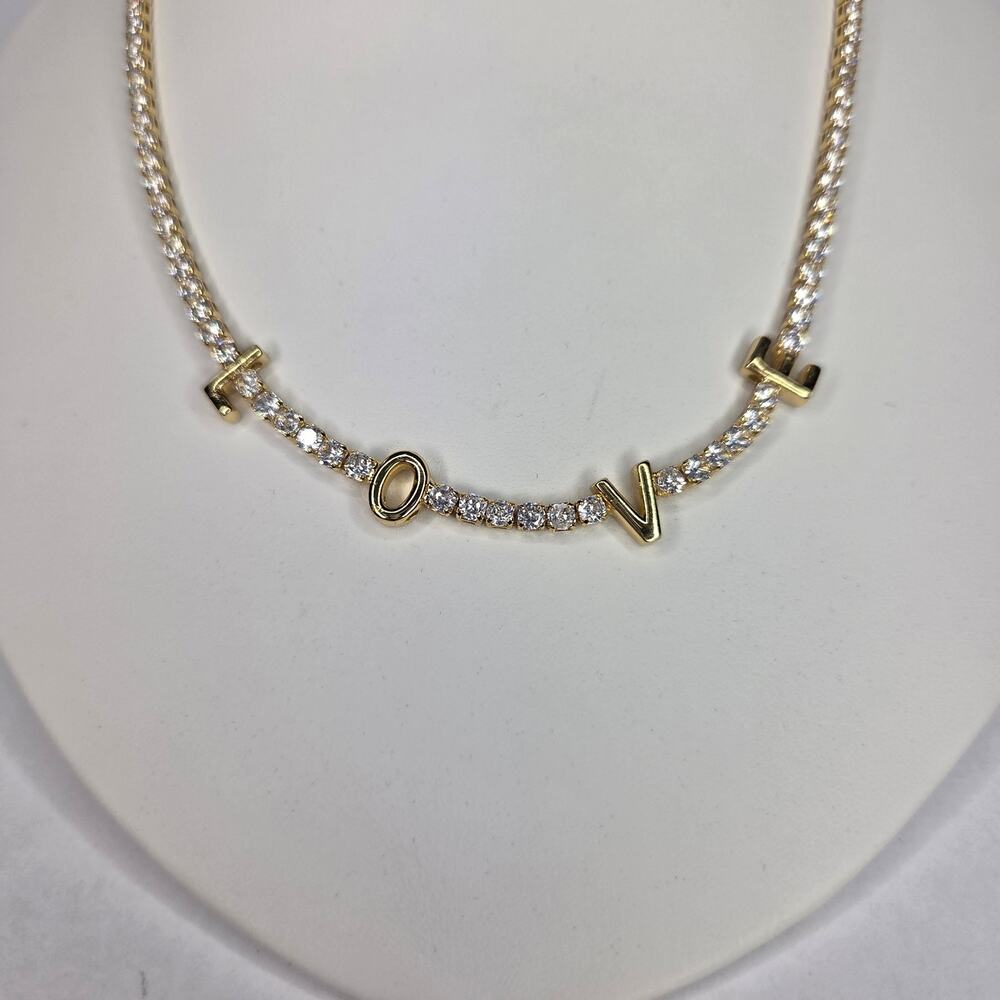 Melania Clara Glam LOVE Tennis Choker Necklace Gold Plated NEW